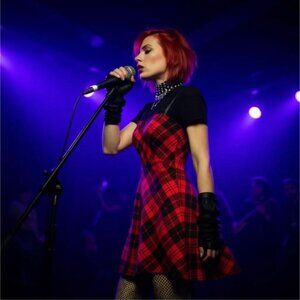 Punk Rave Hell Series “Fake Two Piece” Plaid Dress W/ Gothic Tee Illusion – NWT